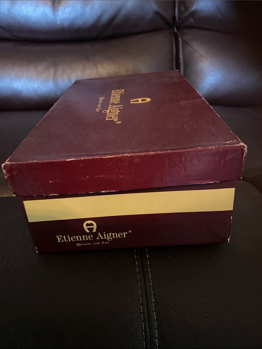 Etienne Aigner Burgundy and Gold Logo Storage Box